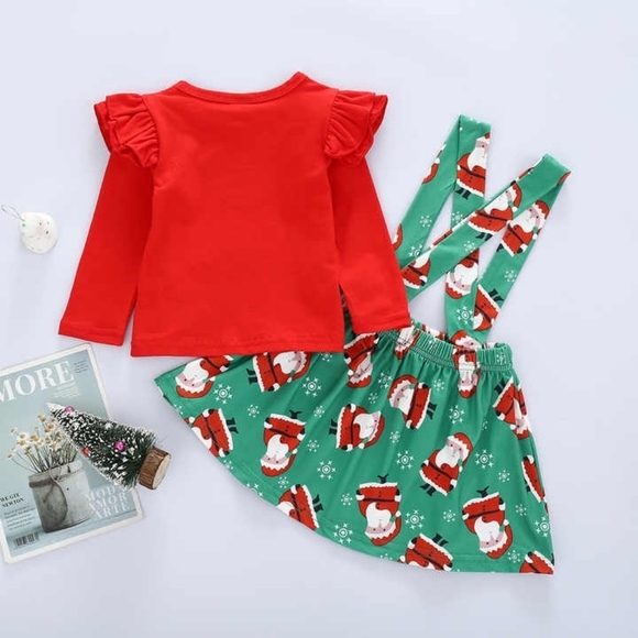 Christmas Baby Girl Red & Green Printed Santa Top & Skirt Size 18 - 24 Months - Picture 4 of 7